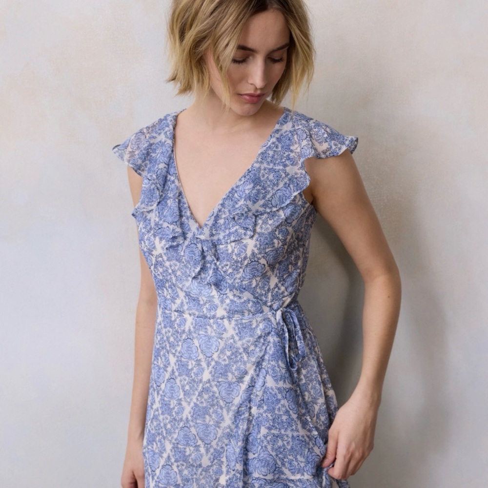 LC Lauren Conrad Floral Flutter Ruffle Wrap Maxi Dress